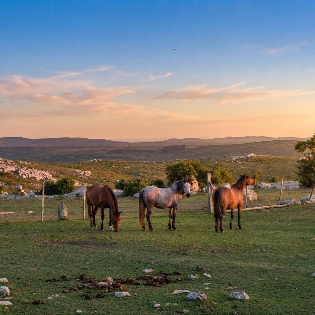 Paisaje serrano de chacras en Uruguay
